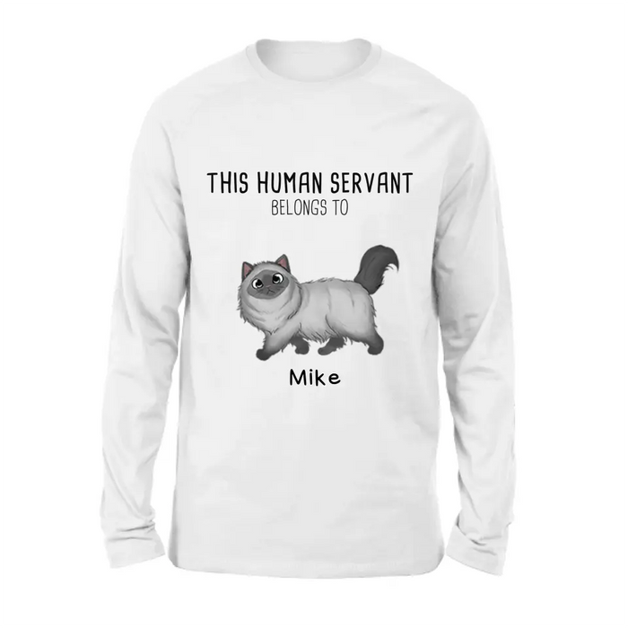 Personalized Cats Mom/Dad T-shirt/Hoodie - Gift Idea For Cat Lover/Mother's Day/Father's Day - Up to 7 Cats - This Human Servant Belongs To