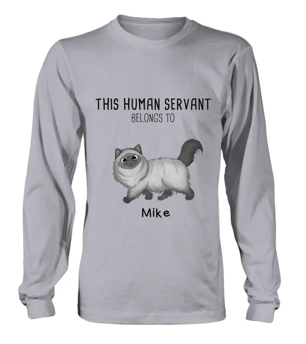 Personalized Cats Mom/Dad T-shirt/Hoodie - Gift Idea For Cat Lover/Mother's Day/Father's Day - Up to 7 Cats - This Human Servant Belongs To