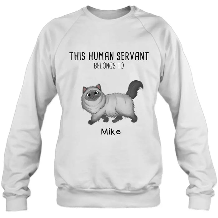Personalized Cats Mom/Dad T-shirt/Hoodie - Gift Idea For Cat Lover/Mother's Day/Father's Day - Up to 7 Cats - This Human Servant Belongs To