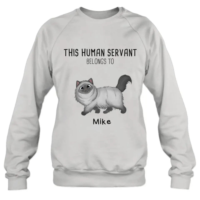 Personalized Cats Mom/Dad T-shirt/Hoodie - Gift Idea For Cat Lover/Mother's Day/Father's Day - Up to 7 Cats - This Human Servant Belongs To