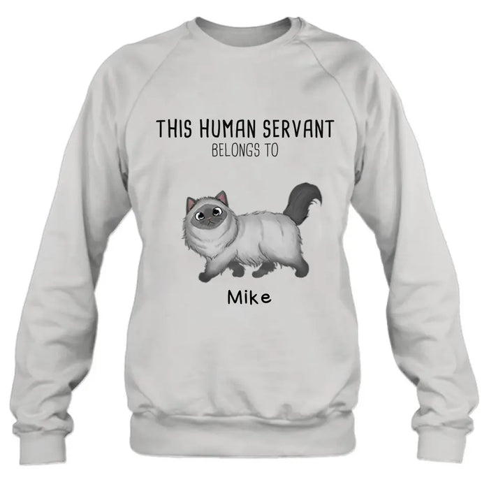 Personalized Cats Mom/Dad T-shirt/Hoodie - Gift Idea For Cat Lover/Mother's Day/Father's Day - Up to 7 Cats - This Human Servant Belongs To