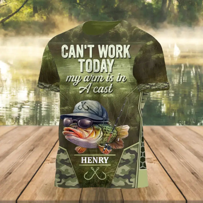 Personalized Fishing T-Shirt - Funny Gift Idea For Fishing Lover - Can't Work Today My Arm Is In A Cast