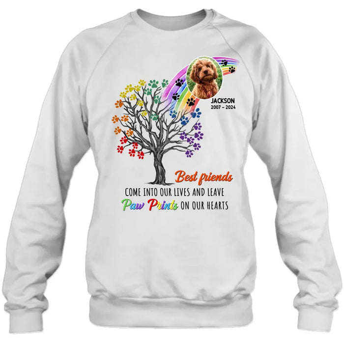Personalized Memorial Dog Shirt/Hoodie - Memorial Gift Idea For Dog Lovers - Upload Photo - Best Friends Come Into Our Lives And Leave Paw Prints On Our Hearts