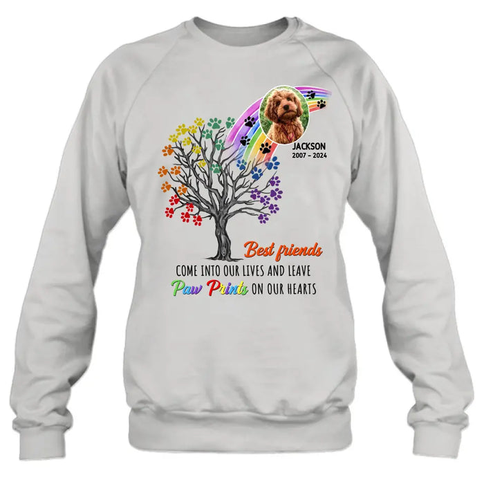 Personalized Memorial Dog Shirt/Hoodie - Memorial Gift Idea For Dog Lovers - Upload Photo - Best Friends Come Into Our Lives And Leave Paw Prints On Our Hearts