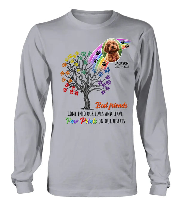 Personalized Memorial Dog Shirt/Hoodie - Memorial Gift Idea For Dog Lovers - Upload Photo - Best Friends Come Into Our Lives And Leave Paw Prints On Our Hearts
