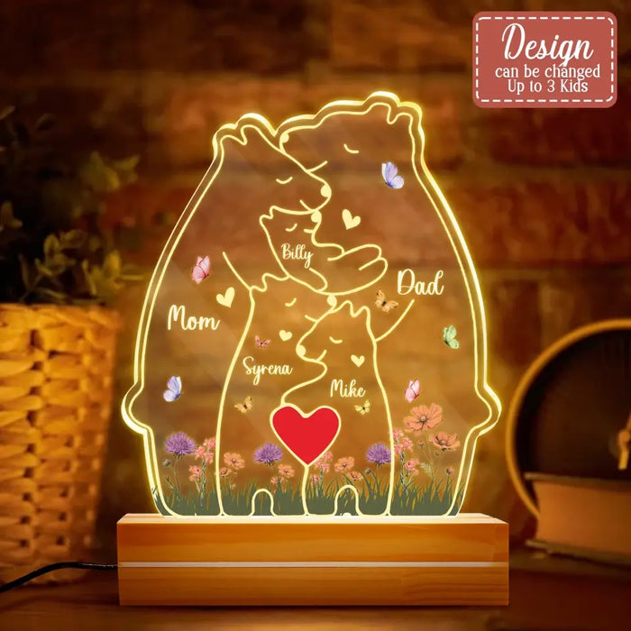 Personalized Bear Family Acrylic Night Light - Up to 5 People - Mother's Day/Father's Day Gift Idea for Family/Dad/Mom