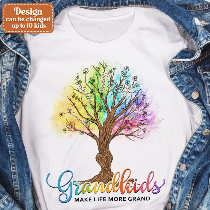 Personalized Grandkids T-shirt - Up to 10 Kids - Gift Idea For Grandma/Mother's Day Gift - Grandkids Make Life More Grand