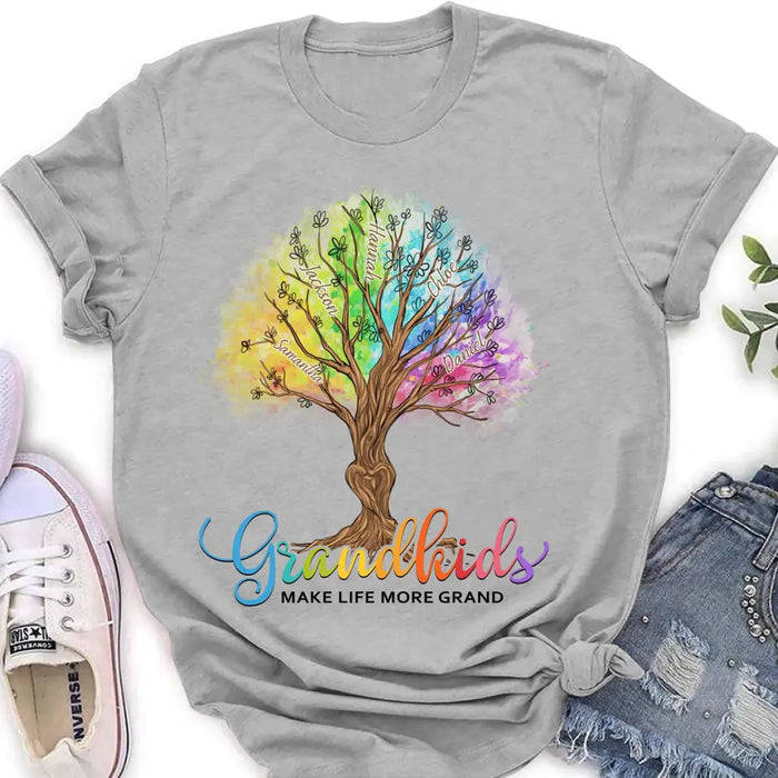 Personalized Grandkids T-shirt - Up to 10 Kids - Gift Idea For Grandma/Mother's Day Gift - Grandkids Make Life More Grand