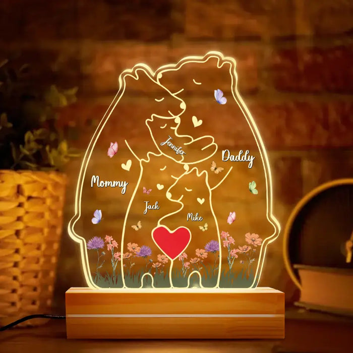Personalized Bear Family Acrylic Night Light - Up to 5 People - Mother's Day/Father's Day Gift Idea for Family/Dad/Mom