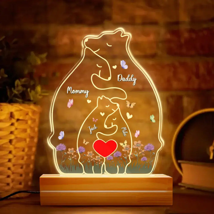 Personalized Bear Family Acrylic Night Light - Up to 5 People - Mother's Day/Father's Day Gift Idea for Family/Dad/Mom
