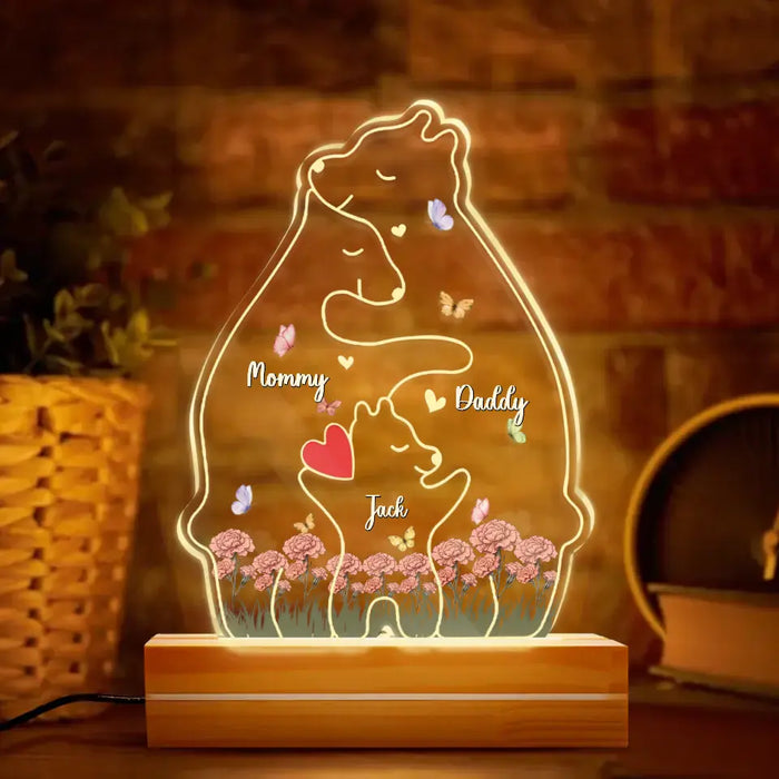 Personalized Bear Family Acrylic Night Light - Up to 5 People - Mother's Day/Father's Day Gift Idea for Family/Dad/Mom
