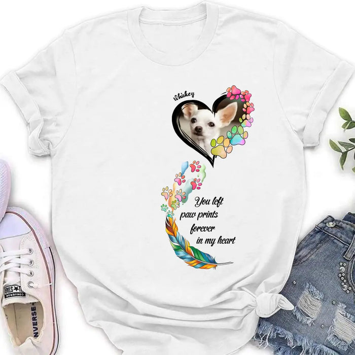 Personalized Memorial Paw Prints Shirt/Hoodie - Upload Photo - Memorial Gift Idea For Pet Lover - You Left Paw Prints Forever In My Heart