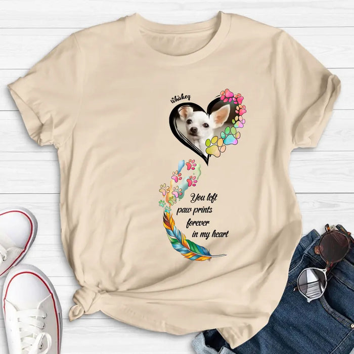 Personalized Memorial Paw Prints Shirt/Hoodie - Upload Photo - Memorial Gift Idea For Pet Lover - You Left Paw Prints Forever In My Heart