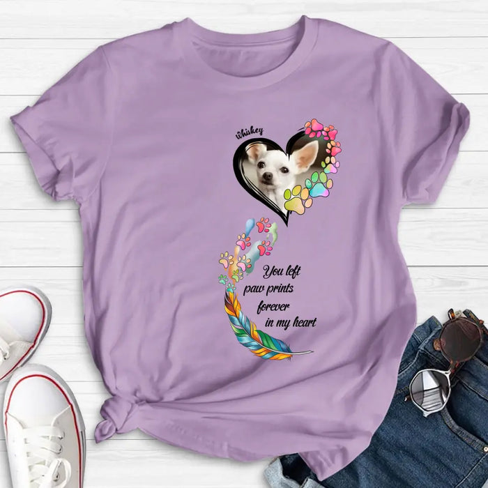 Personalized Memorial Paw Prints Shirt/Hoodie - Upload Photo - Memorial Gift Idea For Pet Lover - You Left Paw Prints Forever In My Heart