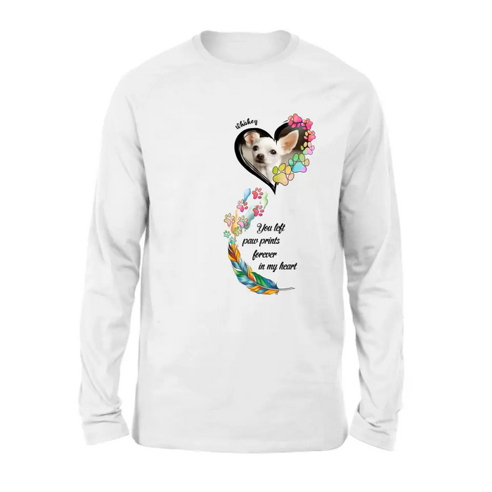 Personalized Memorial Paw Prints Shirt/Hoodie - Upload Photo - Memorial Gift Idea For Pet Lover - You Left Paw Prints Forever In My Heart