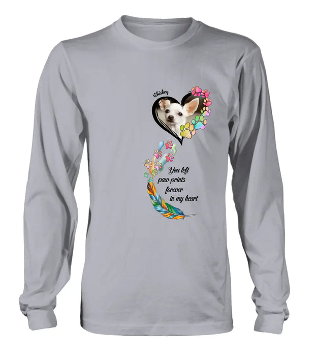 Personalized Memorial Paw Prints Shirt/Hoodie - Upload Photo - Memorial Gift Idea For Pet Lover - You Left Paw Prints Forever In My Heart