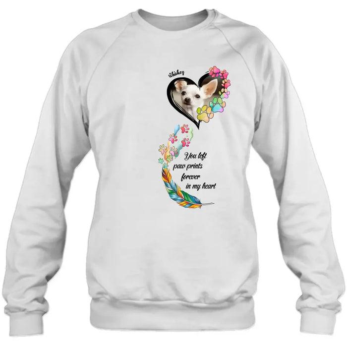 Personalized Memorial Paw Prints Shirt/Hoodie - Upload Photo - Memorial Gift Idea For Pet Lover - You Left Paw Prints Forever In My Heart