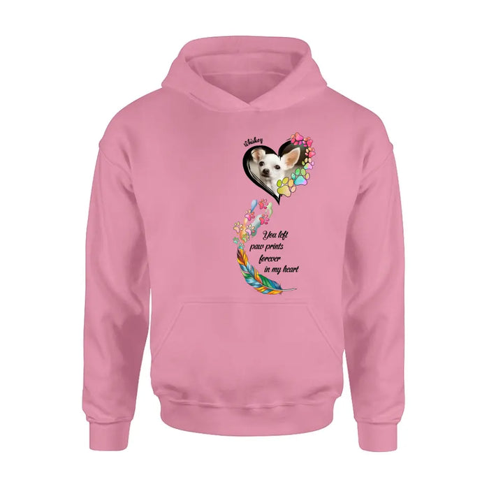 Personalized Memorial Paw Prints Shirt/Hoodie - Upload Photo - Memorial Gift Idea For Pet Lover - You Left Paw Prints Forever In My Heart