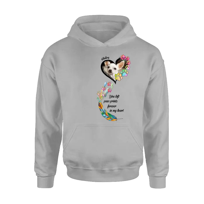 Personalized Memorial Paw Prints Shirt/Hoodie - Upload Photo - Memorial Gift Idea For Pet Lover - You Left Paw Prints Forever In My Heart