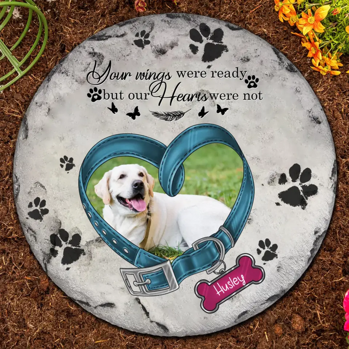 Personalized Memorial Pet Photo Circle Lithograph - Memorial Gift Idea For Dog Owners - Your Wings Were Ready But Our Hearts Were Not