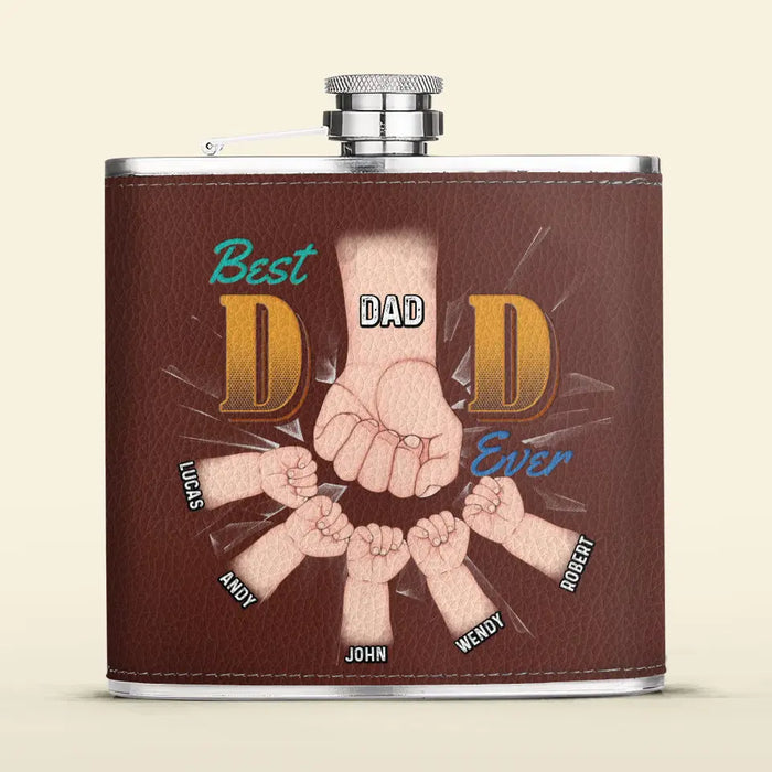 Personalized Best Dad Ever Leather Flask - Up to 5 Kids - Gift Idea For Dad/Father's Day