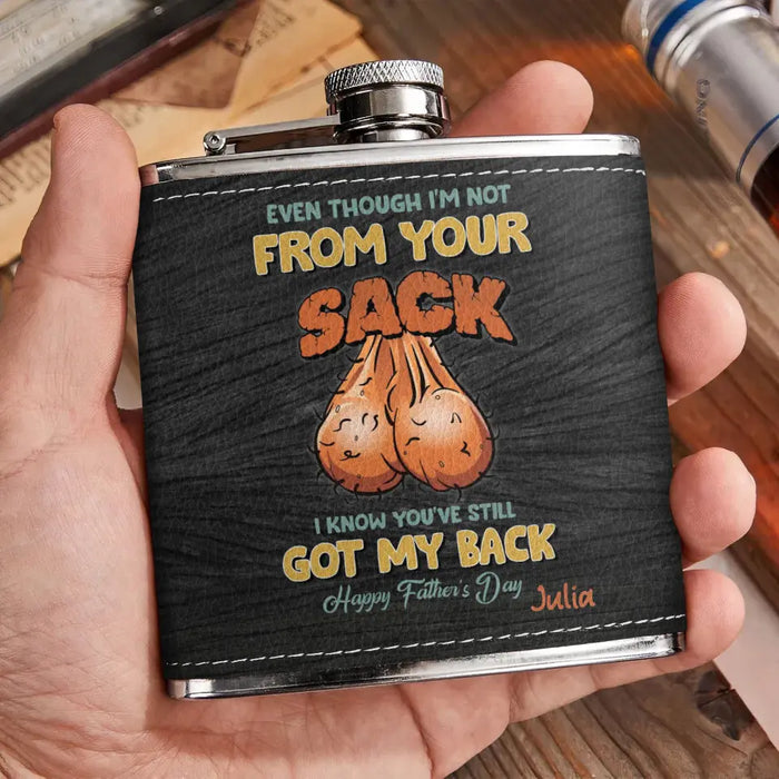 Personalized Step Dad Leather Flask - Father's Day Gift Idea For Dad - I Know You've Still Got My Back