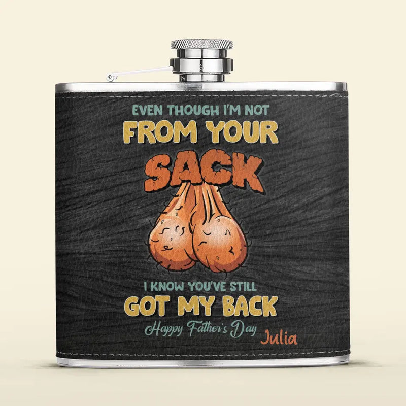 Personalized Step Dad Leather Flask - Father's Day Gift Idea For Dad - I Know You've Still Got My Back