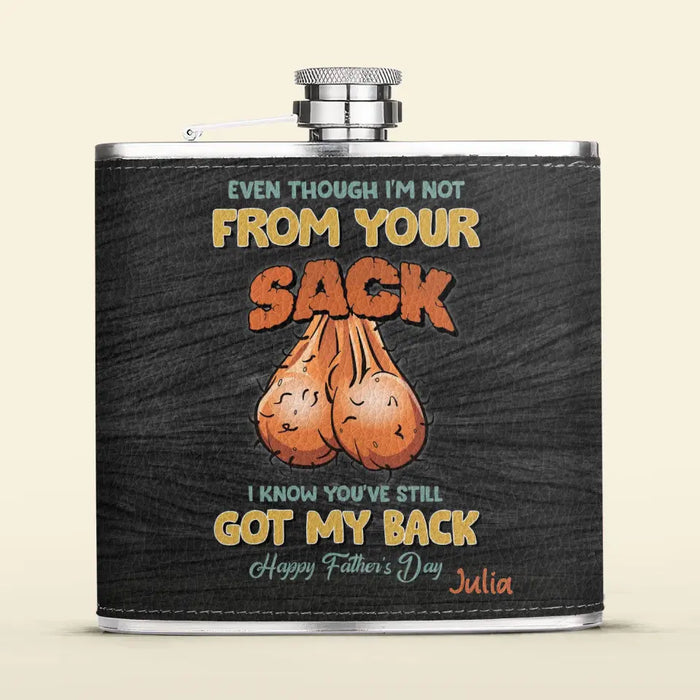 Personalized Step Dad Leather Flask - Father's Day Gift Idea For Dad - I Know You've Still Got My Back
