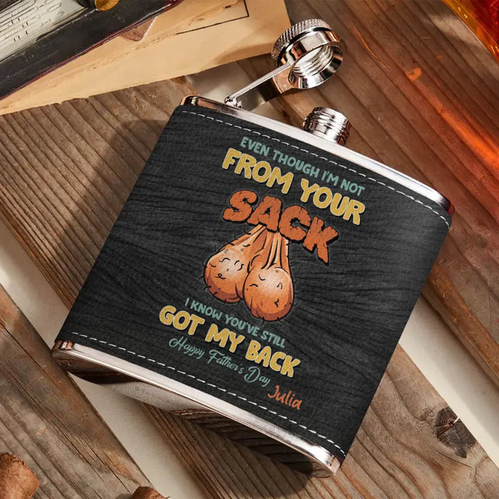 Personalized Step Dad Leather Flask - Father's Day Gift Idea For Dad - I Know You've Still Got My Back