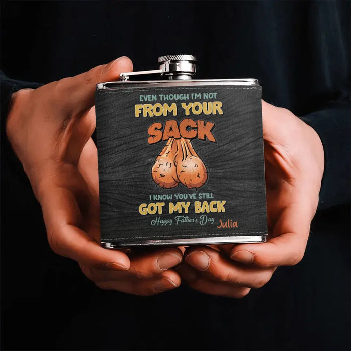 Personalized Step Dad Leather Flask - Father's Day Gift Idea For Dad - I Know You've Still Got My Back