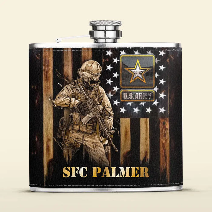 Personalized Veteran Leather Flask - Father's Day Gift Idea For Dad/Veteran