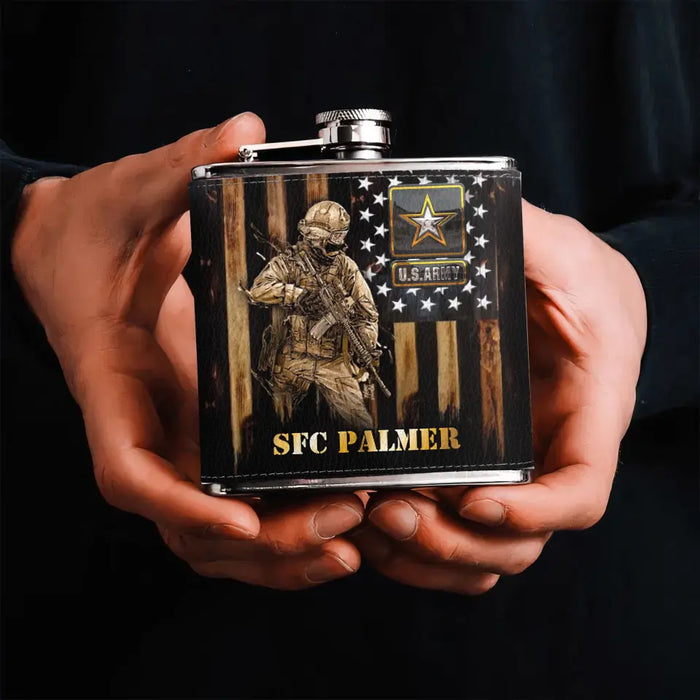 Personalized Veteran Leather Flask - Father's Day Gift Idea For Dad/Veteran