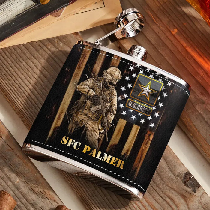 Personalized Veteran Leather Flask - Father's Day Gift Idea For Dad/Veteran