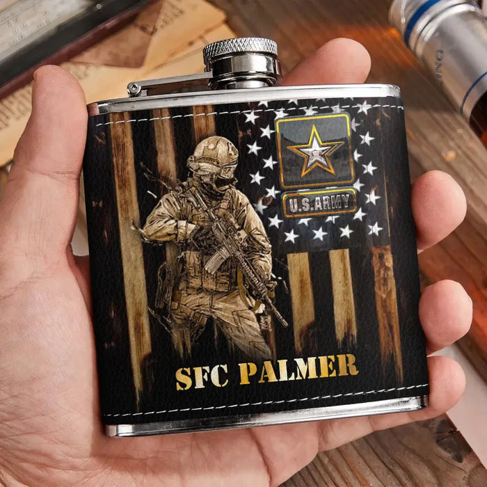 Personalized Veteran Leather Flask - Father's Day Gift Idea For Dad/Veteran