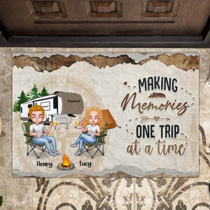 Personalized Chibi Couple Doormat - Best Gift Idea For Couple/Camping Lovers - Making Memories One Trip At A Time