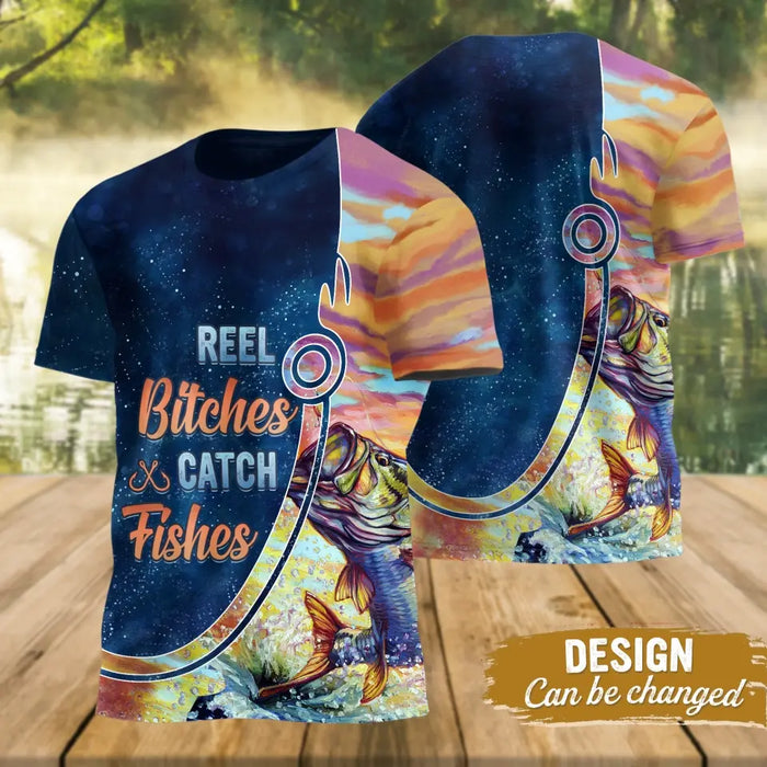 Personalized Fishing Girl AOP T-Shirt - Funny Gift Idea For Fishing Lovers - Reel Bitches Catch Fishes