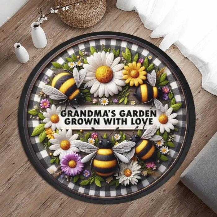 Personalized Grandma Round Rug - Mother's Day Gift Idea for Grandma - Grandma's Garden Grown With Love