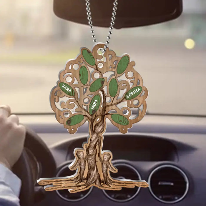 Personalized Tree Of Life Mom Aluminum Car Ornament - Mom With Up to 5 Children - Mother's Day Gift For Mom