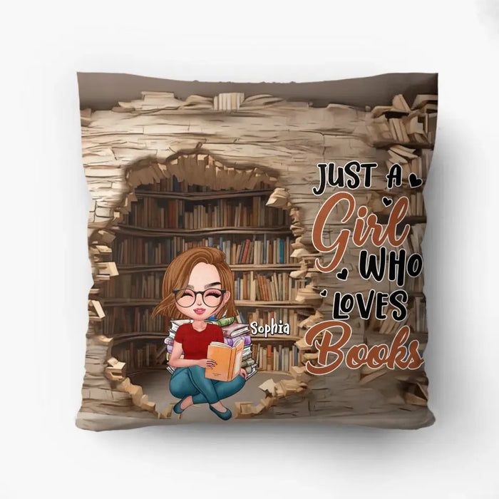 Personalized Reading Girl Pillow Cover - Gift Idea For Book Lover - Just A Girl Who Loves Books