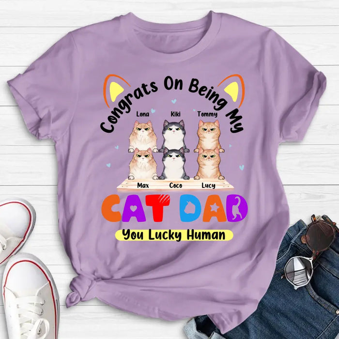 Personalized Cat T-shirt/Hoodie - Up to 6 Cats - Gift Idea For Cat Lover/Mother's Day/Father's Day - Congrats On Being My Cat Dad