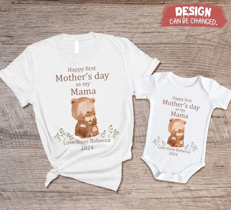 Personalized Happy First Mother's Day Shirt/Baby Onesie - Gift Idea For Mom/Grandma/Baby/Mother's Day