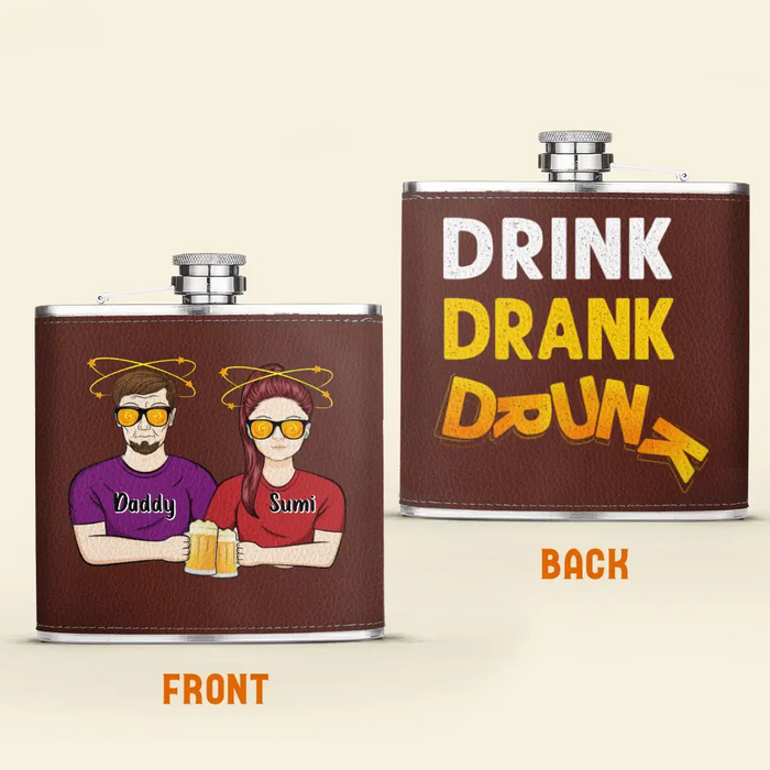 Personalized Dad Leather Flask - Father's Day Gift Idea For Dad - Drink Drank Drunk