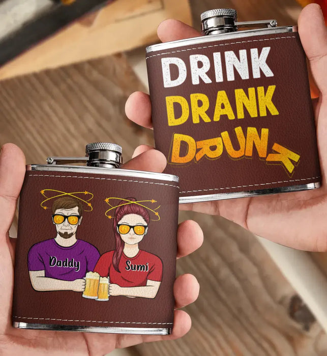 Personalized Dad Leather Flask - Father's Day Gift Idea For Dad - Drink Drank Drunk