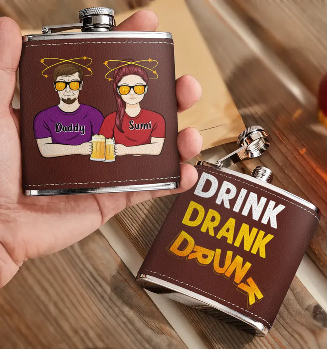 Personalized Dad Leather Flask - Father's Day Gift Idea For Dad - Drink Drank Drunk