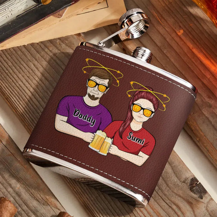Personalized Dad Leather Flask - Father's Day Gift Idea For Dad - Drink Drank Drunk