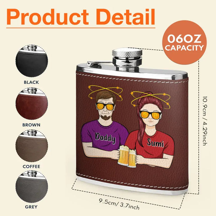 Personalized Dad Leather Flask - Father's Day Gift Idea For Dad - Drink Drank Drunk