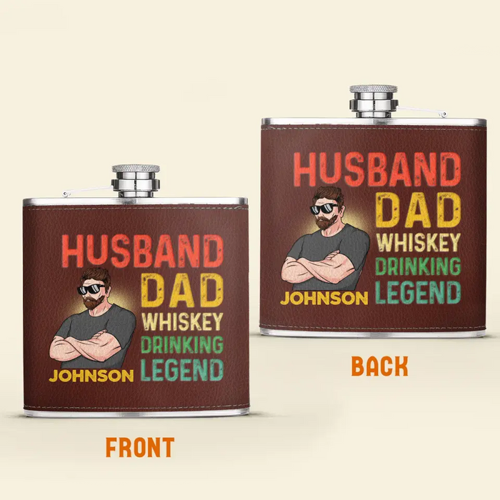 Personalized Dad Leather Flask - Father's Day Gift Idea For Dad - Husband Dad Whiskey Drinking Legend