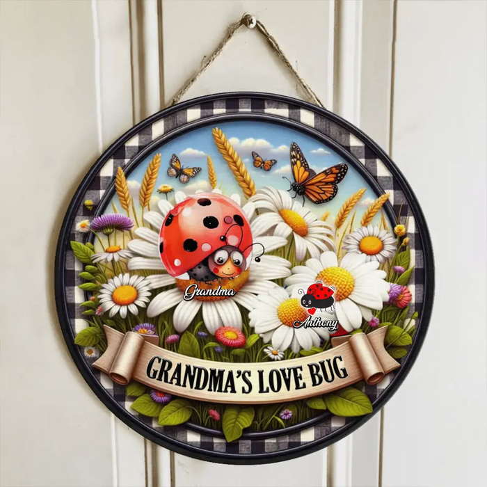 Personalized Grandma Circle Wooden Sign - Mother's Day Gift Idea For Grandma - Up to 6 Kids - Grandma's Love Bugs