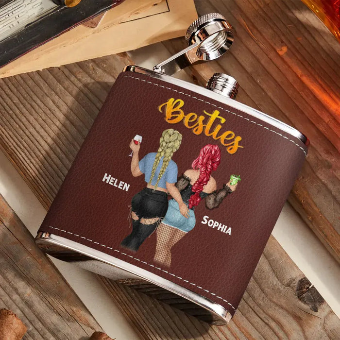 Personalized Besties Leather Flask - Gift Idea For Friends - If It Isn't Miss Never Drinking Again Drinking Again