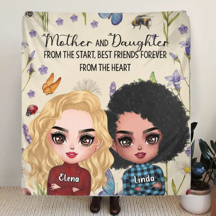 Personalized Mother And Daughter Quilt/Fleece Throw Blanket/Pillow Cover - Mother's Day Gift Idea - Mother And Daughter From The Start, Best Friends Forever From The Heart